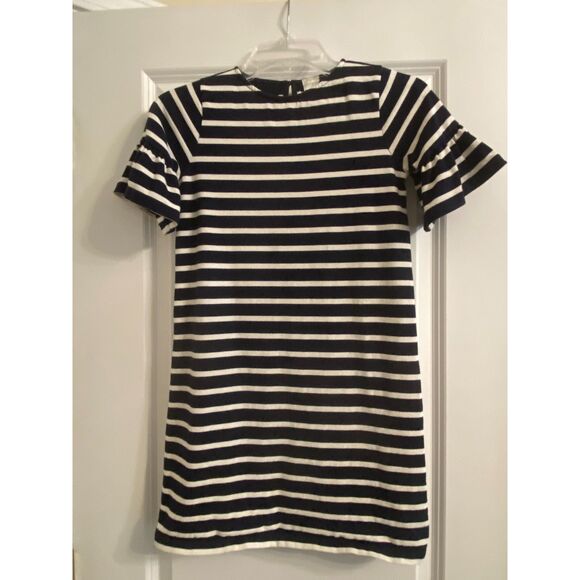 Crew Cuts Navy/White Ruffle Sleeve Dress - Picture 1 of 5